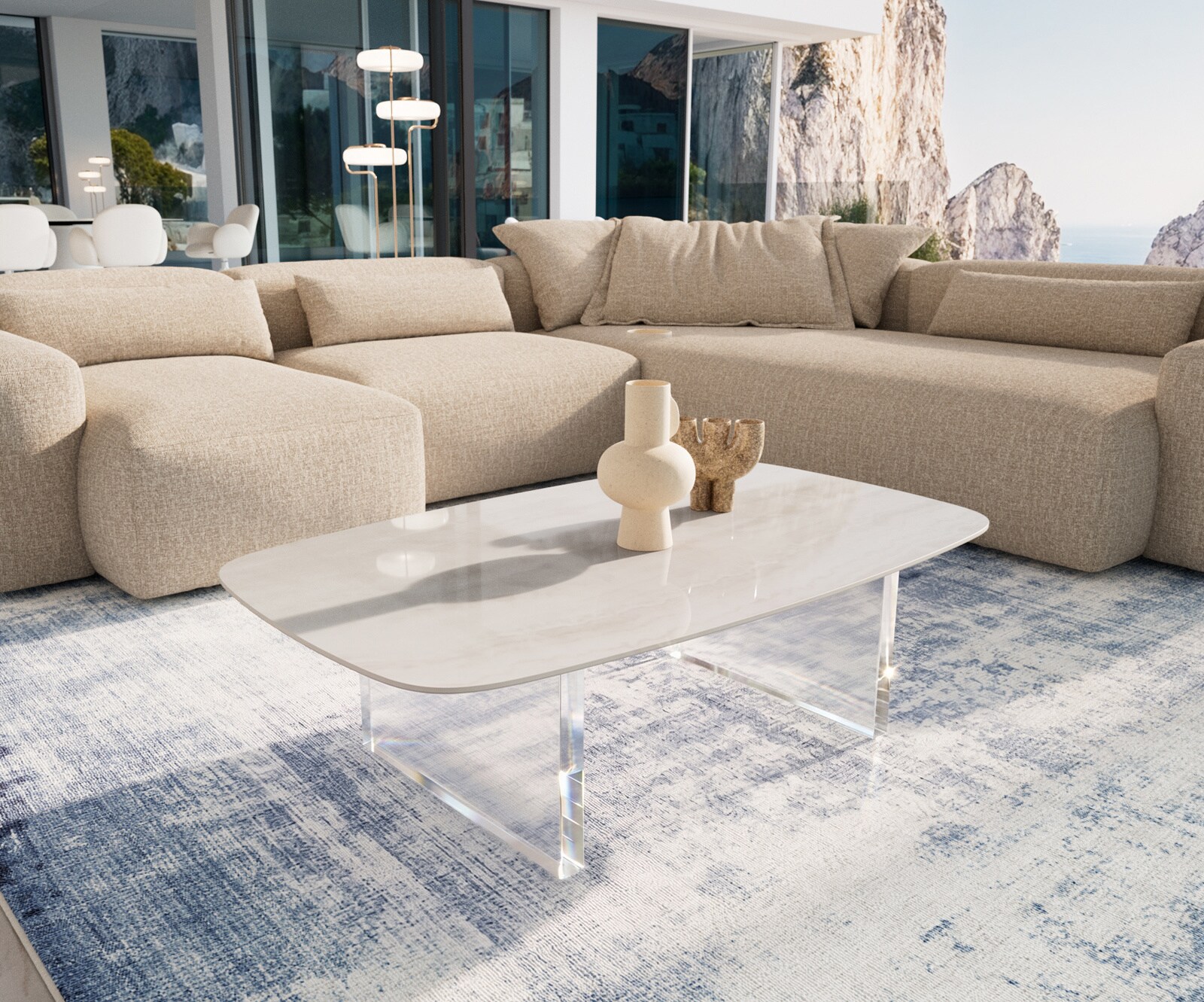 Couchtisch Edge Boot 120x70 cm Keramik Onyx Champagne Lumia Acryl 1