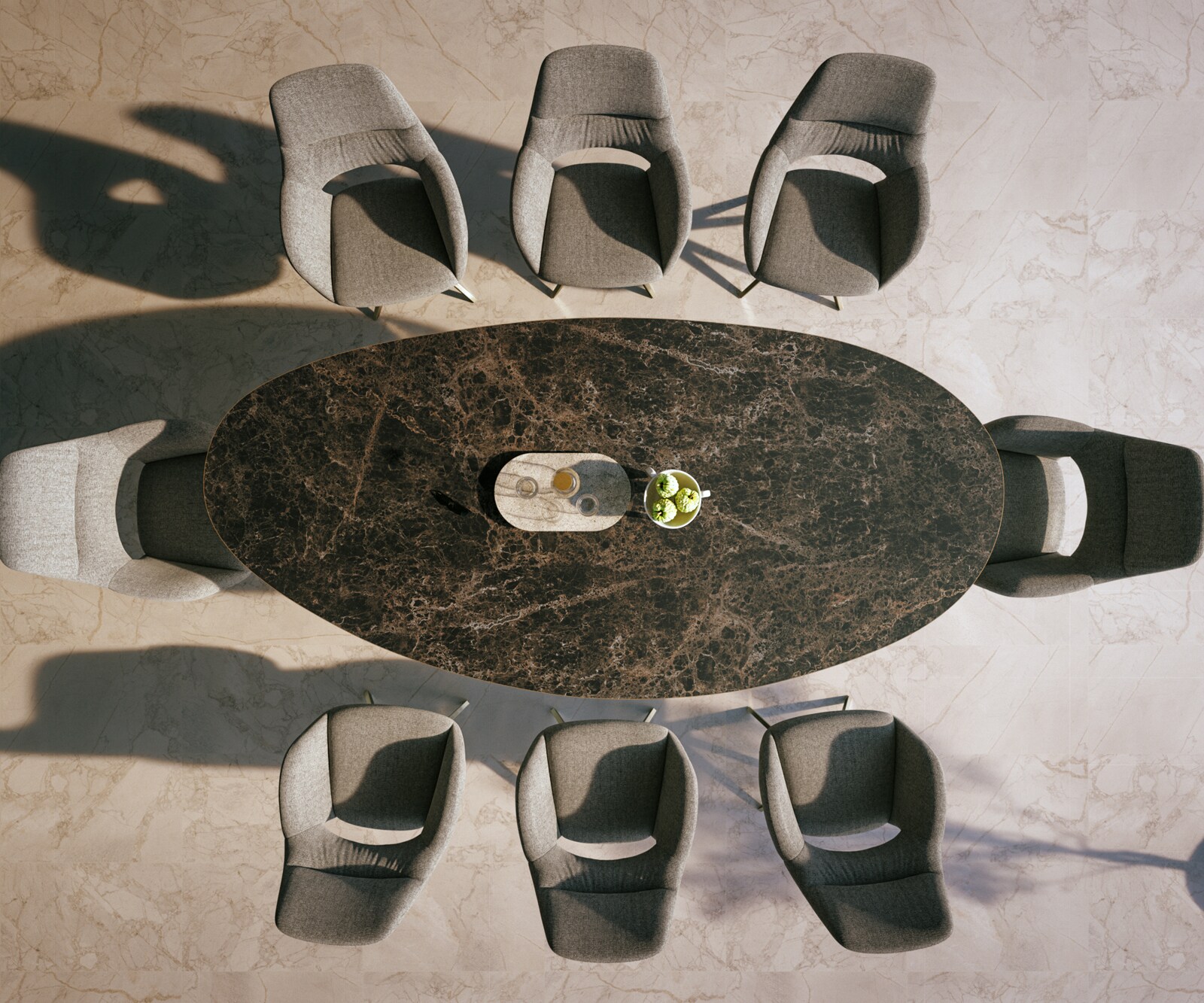 Outdoortisch Edge Oval 280x130 cm Keramik Laminam® Emperador Extra Lucidato Dunkelbraun Kreuzgestell Rechteck Edelstahl 5