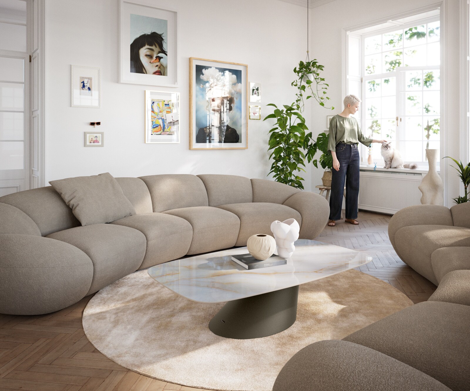 Couchtisch Edge Boot 140x80 cm Keramik Onyx Pearl Conis Metall Effektfinish Titan 7