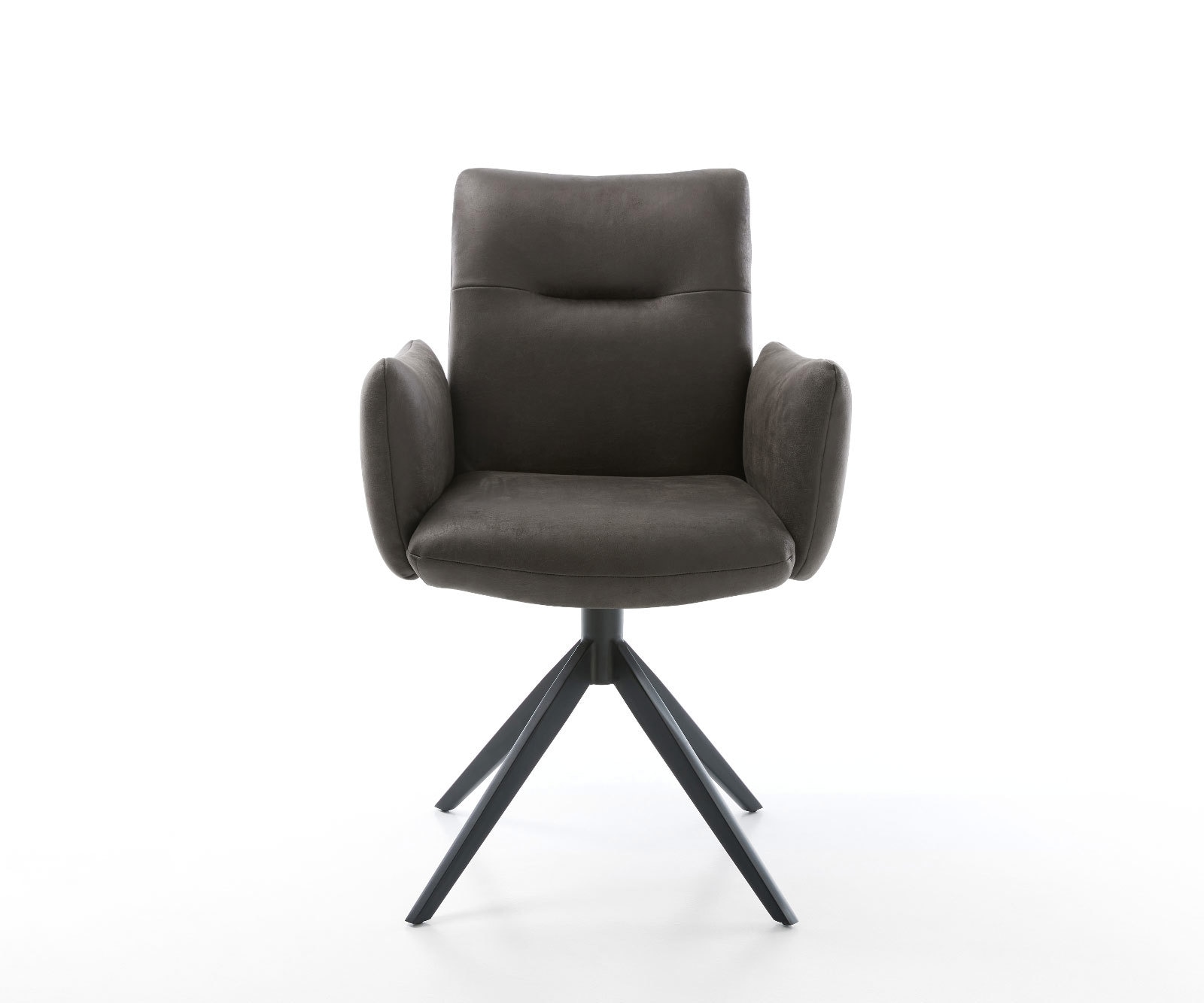 Drehstuhl Jova-Flex mit Armlehnen Mikrofaser Anthrazit Vintage Kreuzgestell breit Schwarz 360° drehbar Wippfunktion Taschenfederkern 1