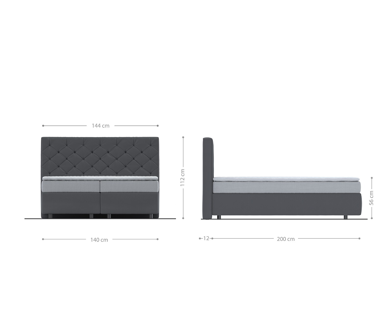 Boxspringbett Dream-Great 140x200 cm Mikrofaser Anthrazit Vintage mit Matratze und Topper 4