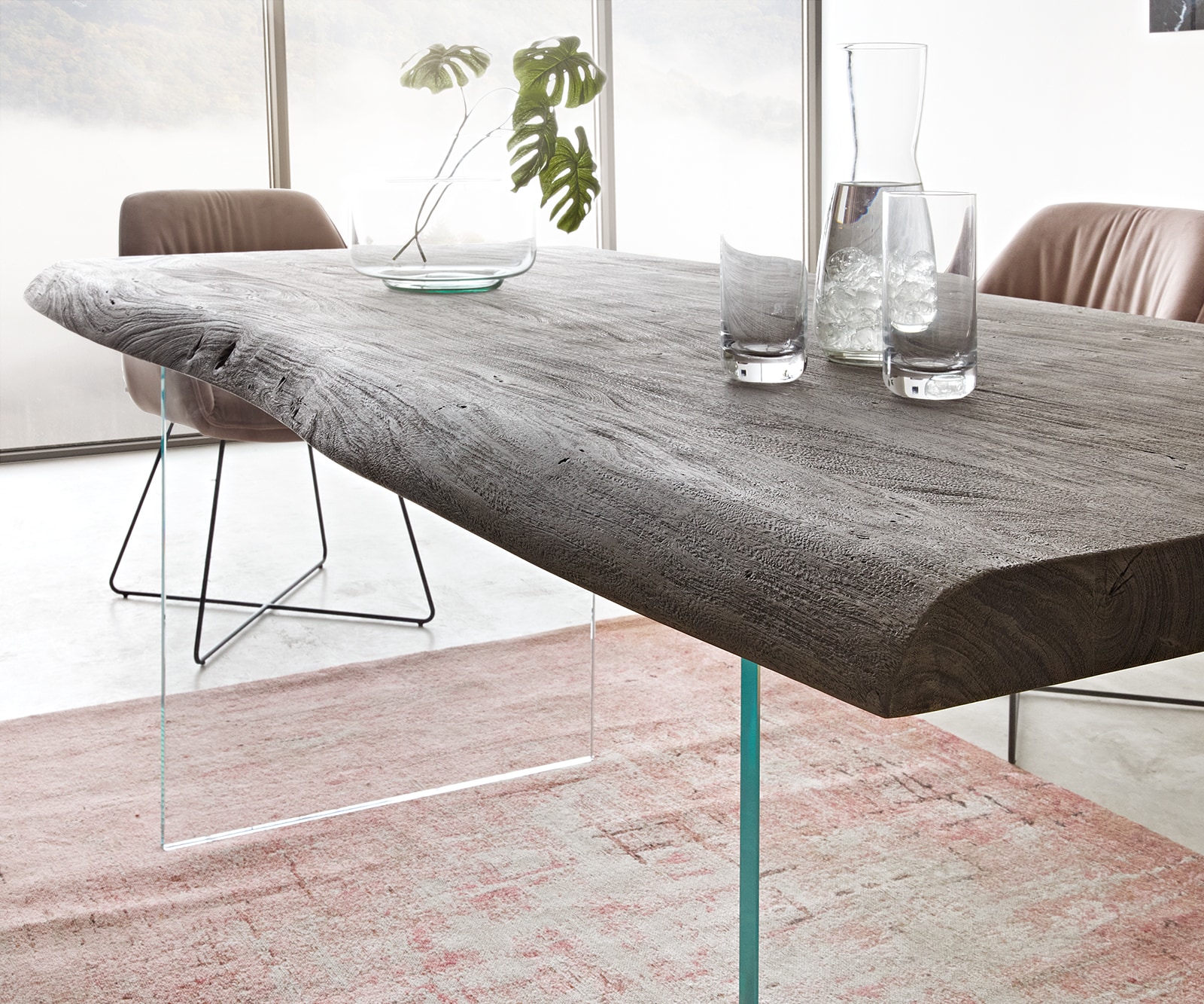 Esstisch Edge 200x100 XL Akazie Platin Glas Live-Edge 4