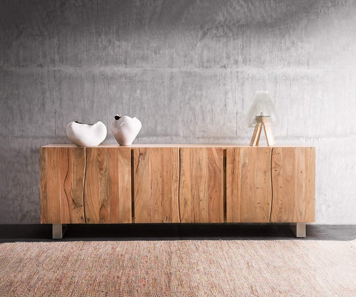 Sideboard Live-Edge 220 cm Akazie Natur massiv 6 Türen 1