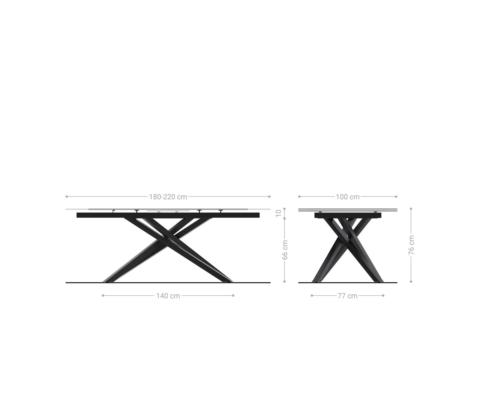 Esstisch Edge Boot 180-220x100 cm Keramik Laminam® Sabbia Eichefarbig Kreuzgestell Rechteck Edelstahl Graphit ausziehbar 7