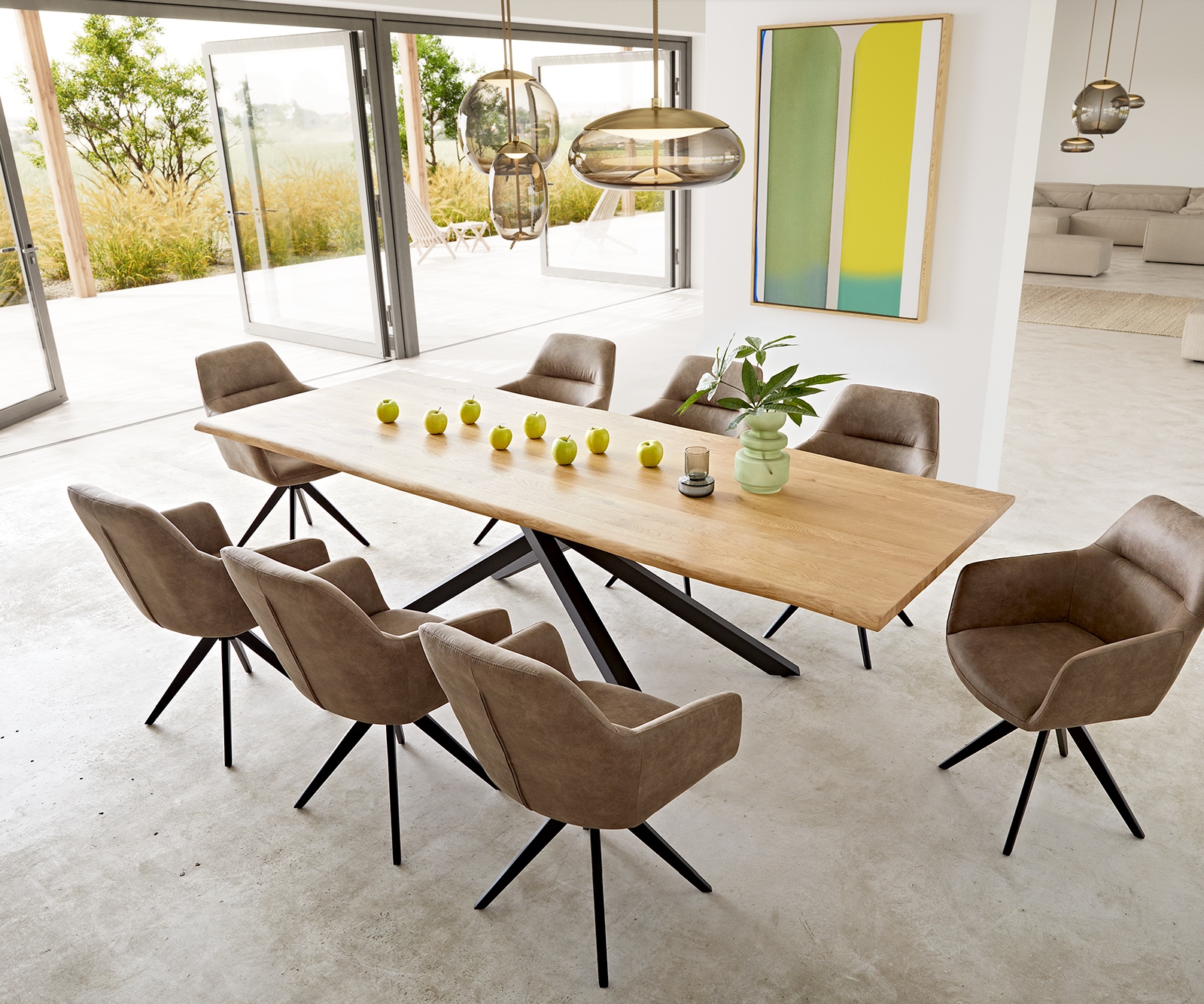 Esstisch Edge 260x100x2,5-3 Eiche Natur Kreuzgestell Rechteck Schwarz Live-Edge 8