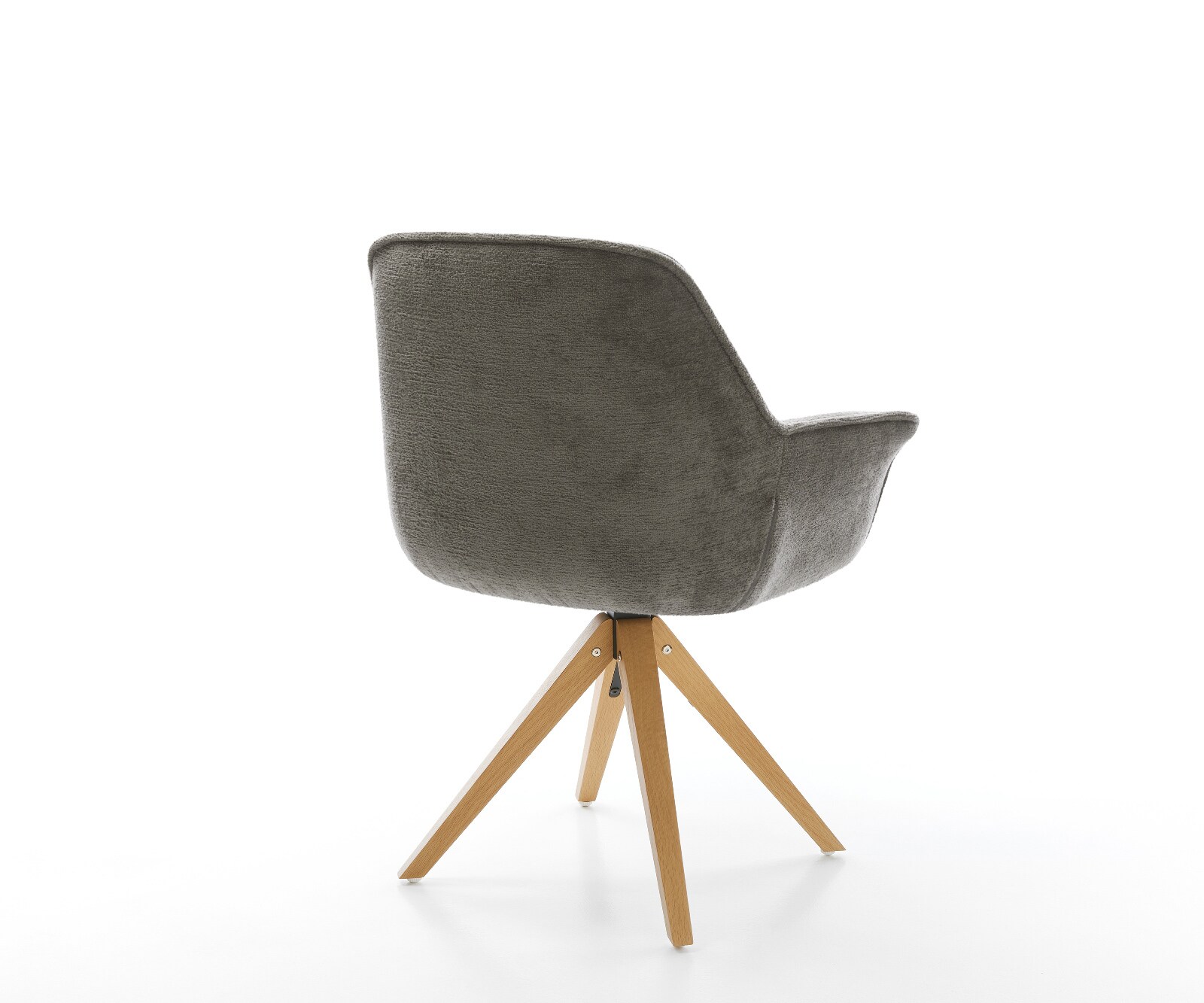 Drehstuhl Keila-Flex mit Armlehnen Bouclé Soft Schlamm Holzgestell kantig Natur 180° drehbar 4