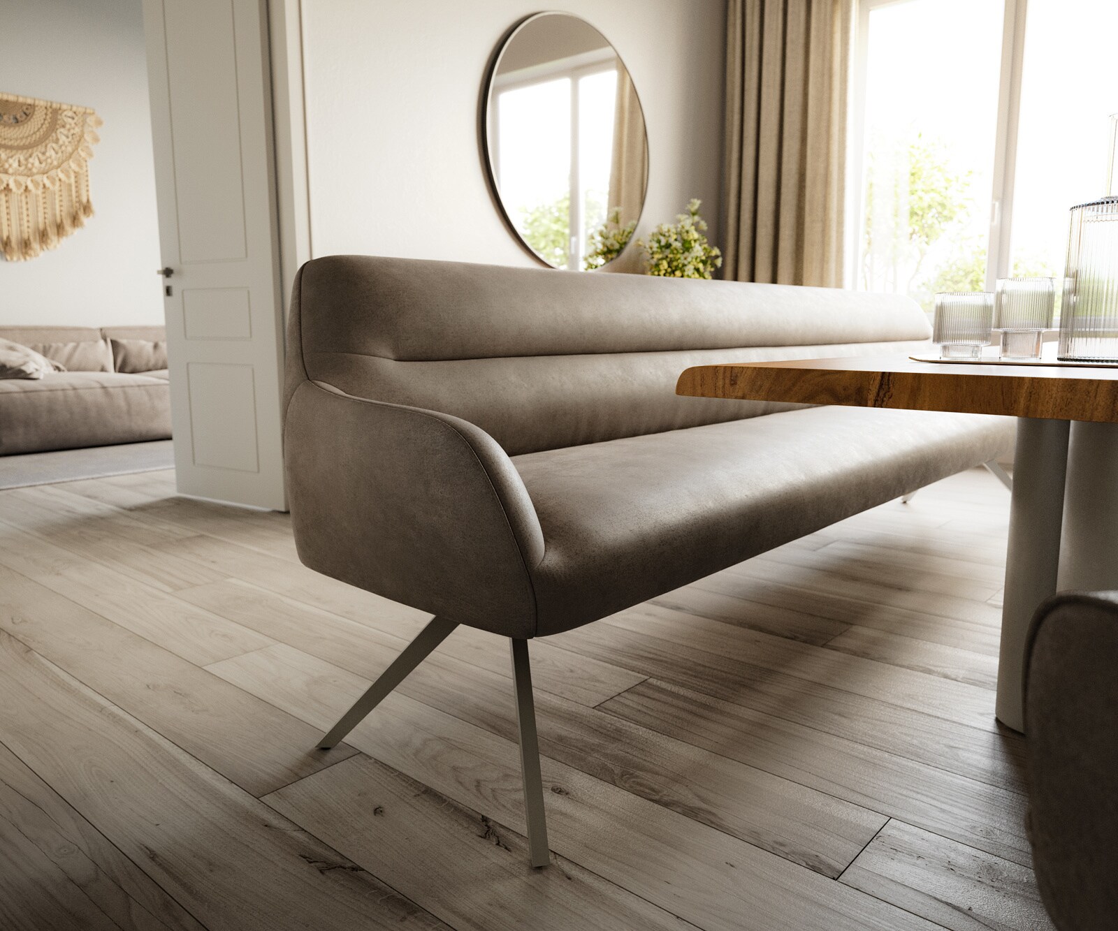 Esszimmerbank Taya-Flex 300 cm Mikrofaser Taupe Vintage Kreuzgestell kantig Effektfinish Titan Taschenfederkern 4