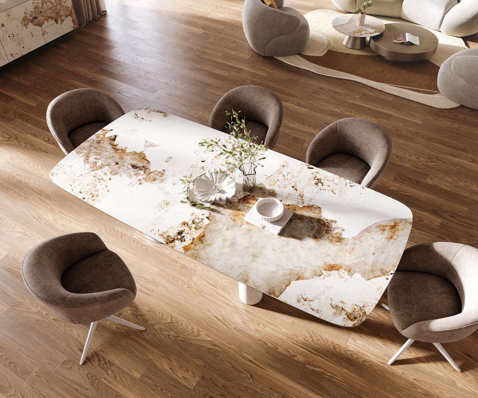 Esstisch Edge Boot 260x120 cm Keramik Minas Melange Weiß-Beige Troa Metall Weiß 3