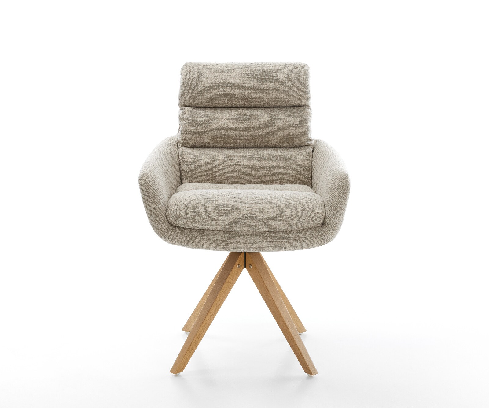 Drehstuhl Abelia-Flex mit Armlehnen Webstoff Soft Beige Holzgestell kantig Natur 180° drehbar 2