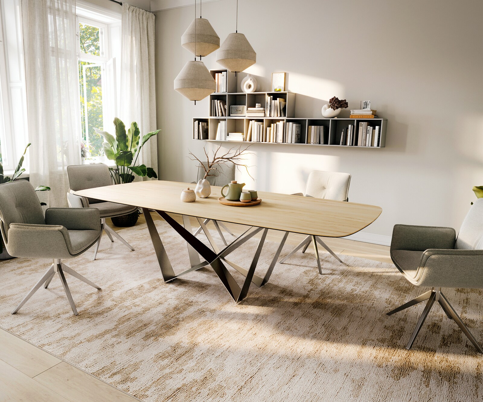 Esstisch Edge Boot 260x120 cm Keramik Laminam® Sabbia Eichefarbig Spider Flachstahl Edelstahl 7