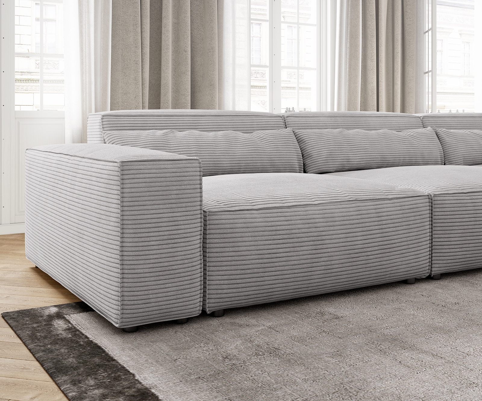 Ecksofa Sirpio XL 370x170 cm Cord Silbergrau Recamiere variabel 5