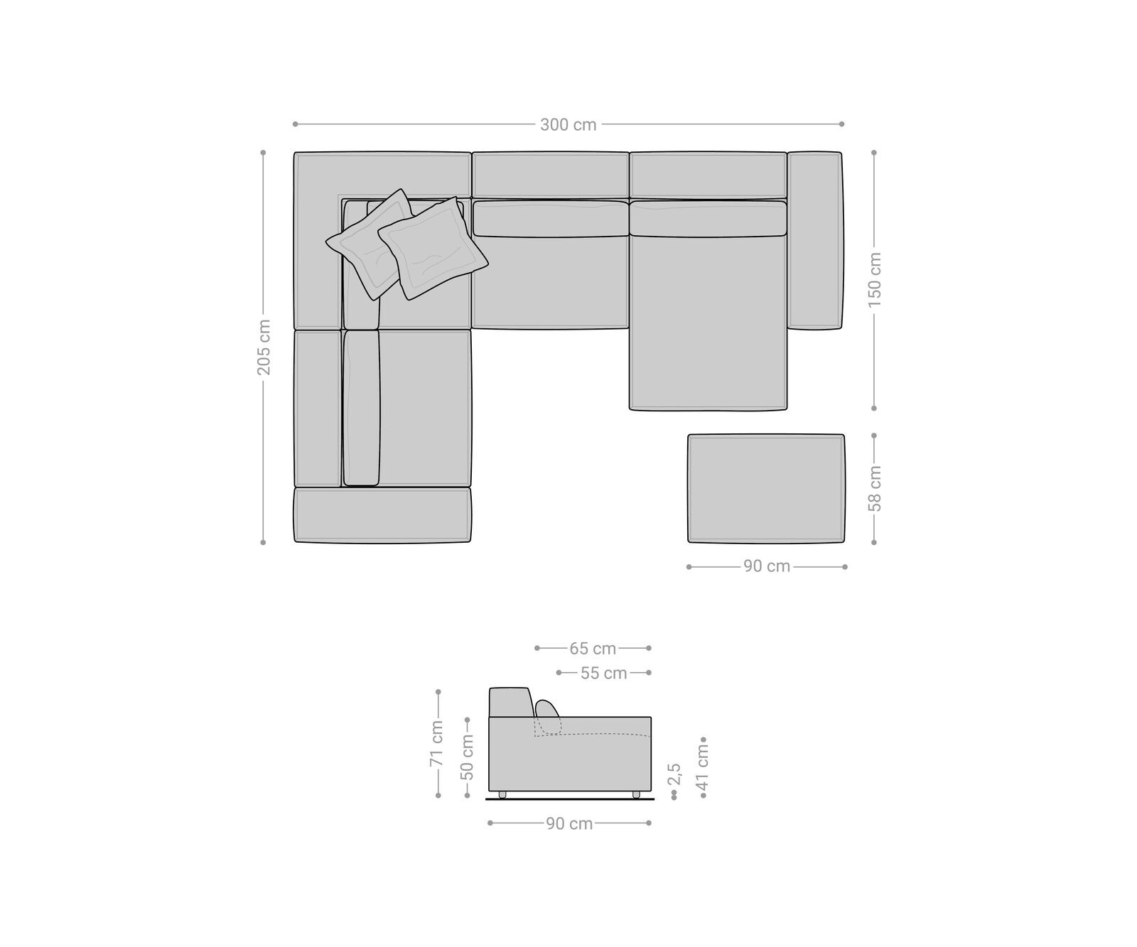 Wohnlandschaft Sirpio 300x200 cm Bouclé Creme-Weiß Recamiere variabel mit Hocker 7