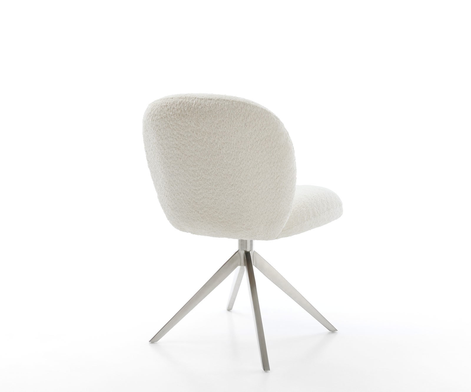 Drehstuhl Nube-Flex Bouclé Weiß Kreuzgestell breit Edelstahl 360° drehbar Wippfunktion Taschenfederkern 4