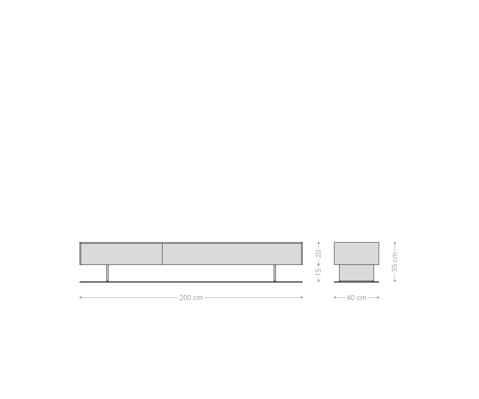 Lowboard Cuor 200 cm Keramik Beton Grau 1 Klappe 1 Schubfach Fuß Schwebeoptik Edelstahl 8