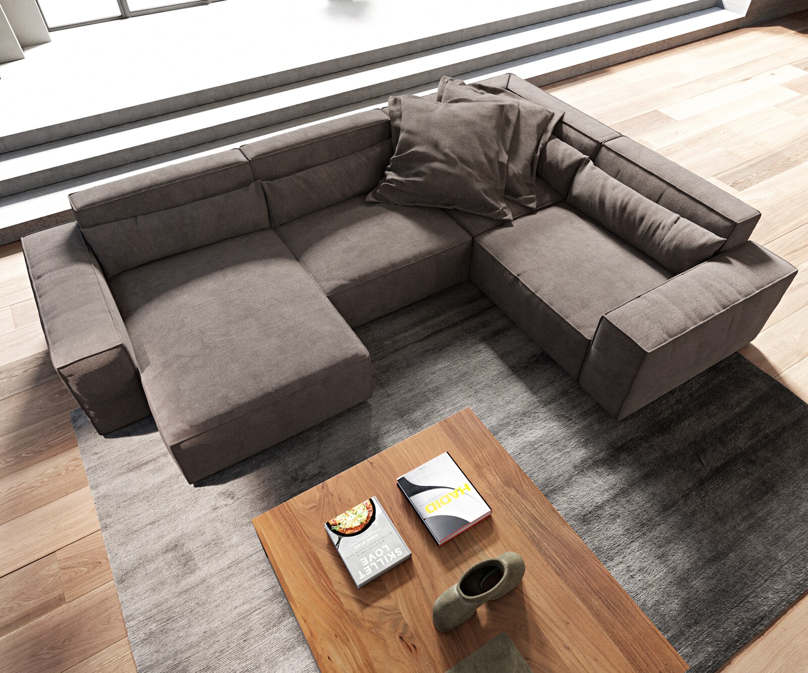 Wohnlandschaft Sirpio 300x210 cm Mikrofaser Khakibraun Recamiere variabel 3