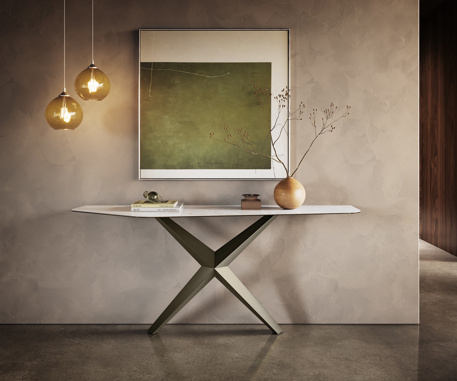 Konsolentisch Edge Polygonal 180x50 cm Keramik Onyx Pearl Zentharo Metall Effektfinish Titan 4