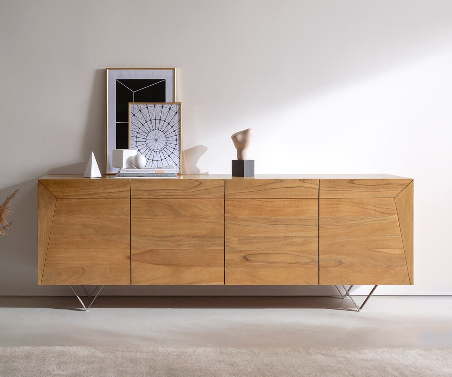 Sideboard Kayu 200x40x70 cm Akazie Natur 4 Türen V-Fuß 1