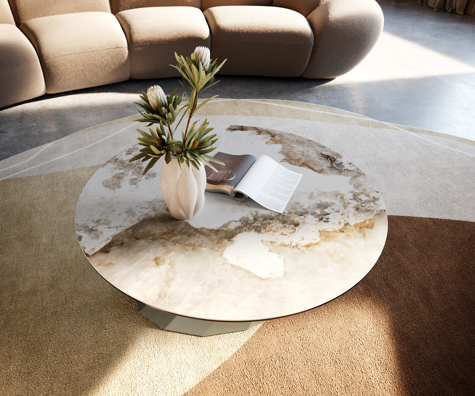 Couchtisch Edge Rund 90x90 cm Keramik Minas Melange Parabi Metall Effektfinish Titan 2