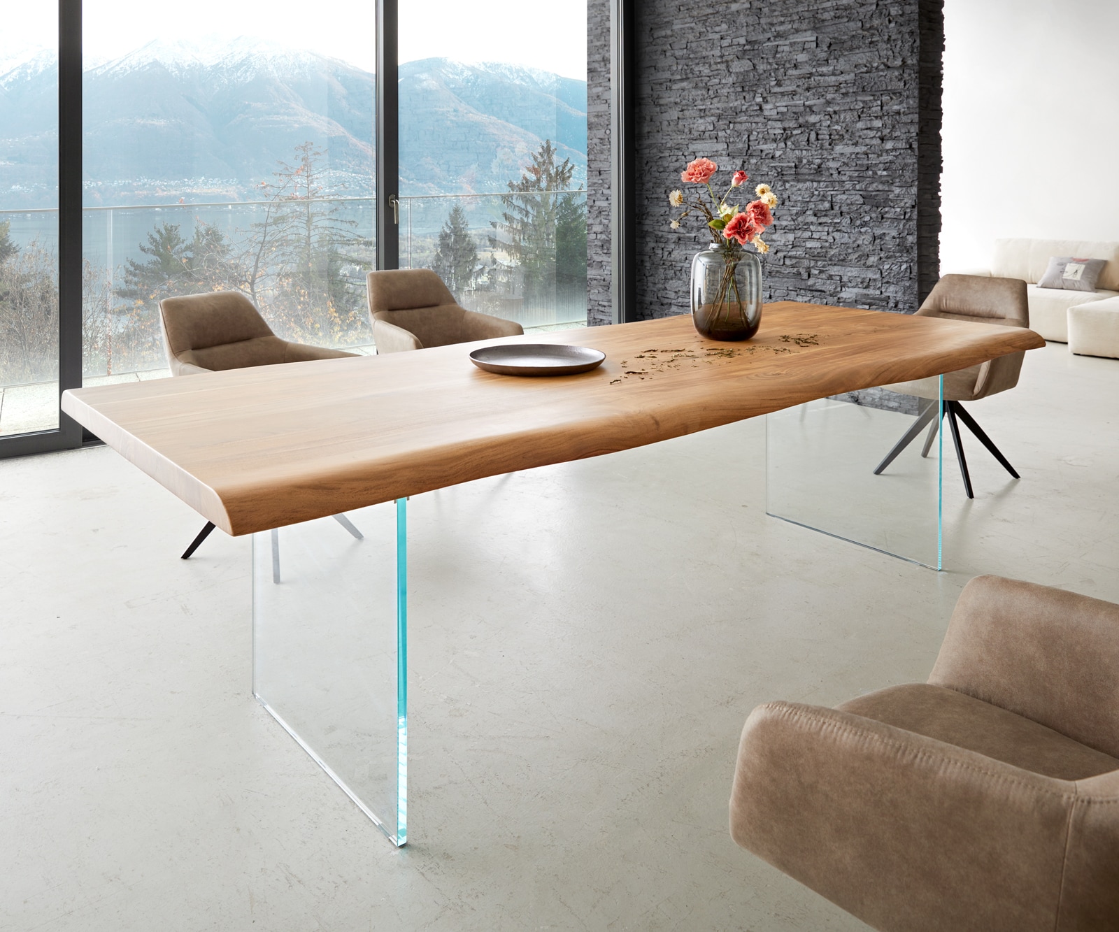 Esstisch Edge 260x100 XL Akazie Natur Glas Live-Edge günstig online kaufen