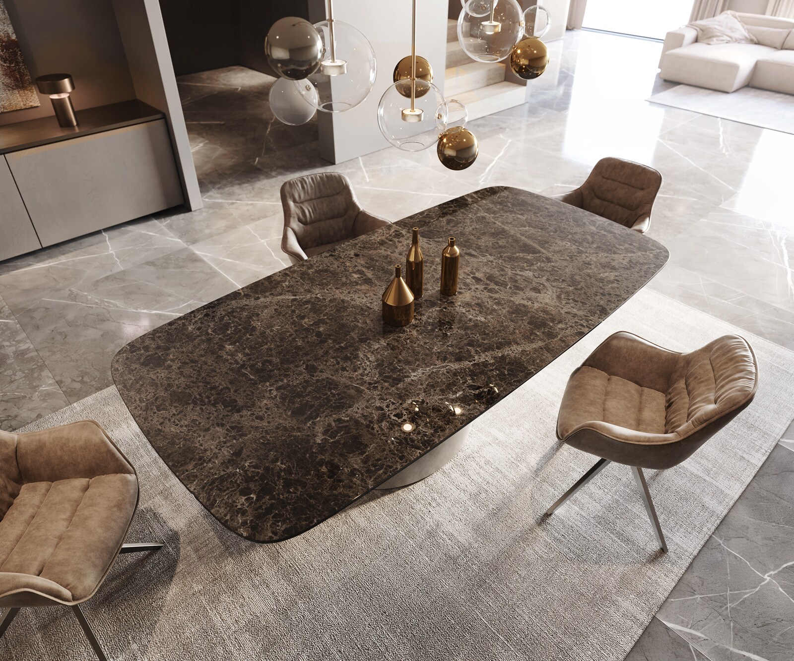 Esstisch Edge Boot 240x120 Keramik Laminam® Emperador Extra Lucidato Dunkelbraun Cono Metallic Silber 4