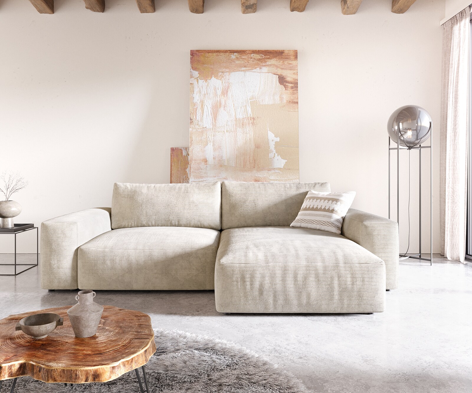 Ecksofa Lanzo XL 270x180 cm Cord Beige Recamiere variabel 1