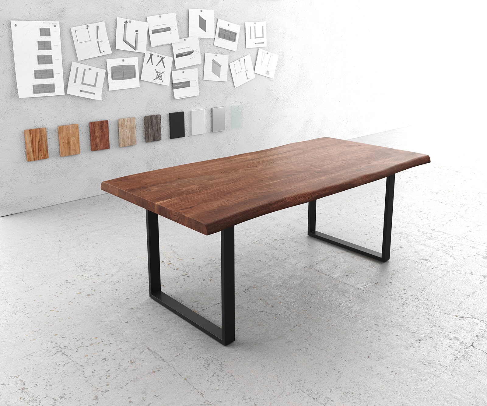 Esstisch Edge 200x100 XL Akazie Braun Metall schwarz Live-Edge Esstisch Edge 200x100 XL Akazie Braun Metall schwarz Live-Edge
