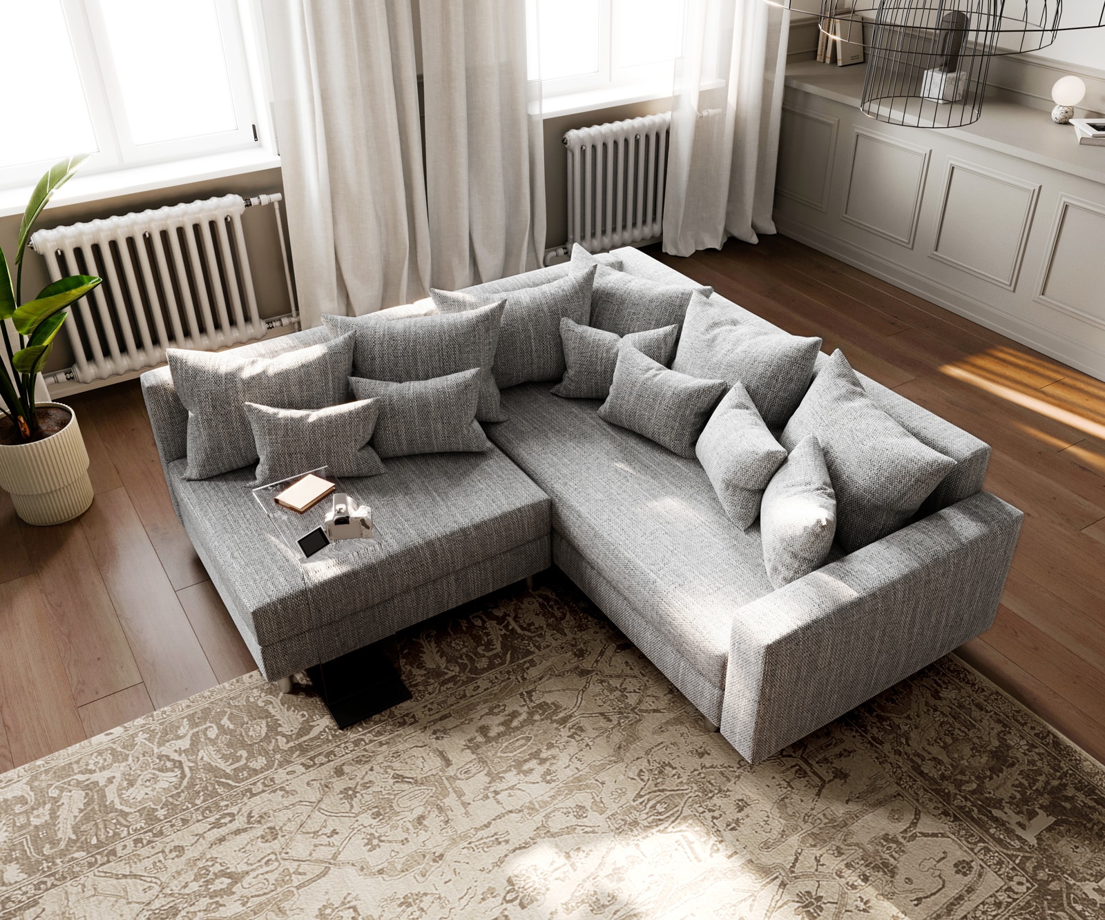 Ecksofa Clovis Hellgrau Strukturstoff Armlehne Ottomane Rechts 3 Ecksofa Clovis Hellgrau Strukturstoff Armlehne Ottomane Rechts 3