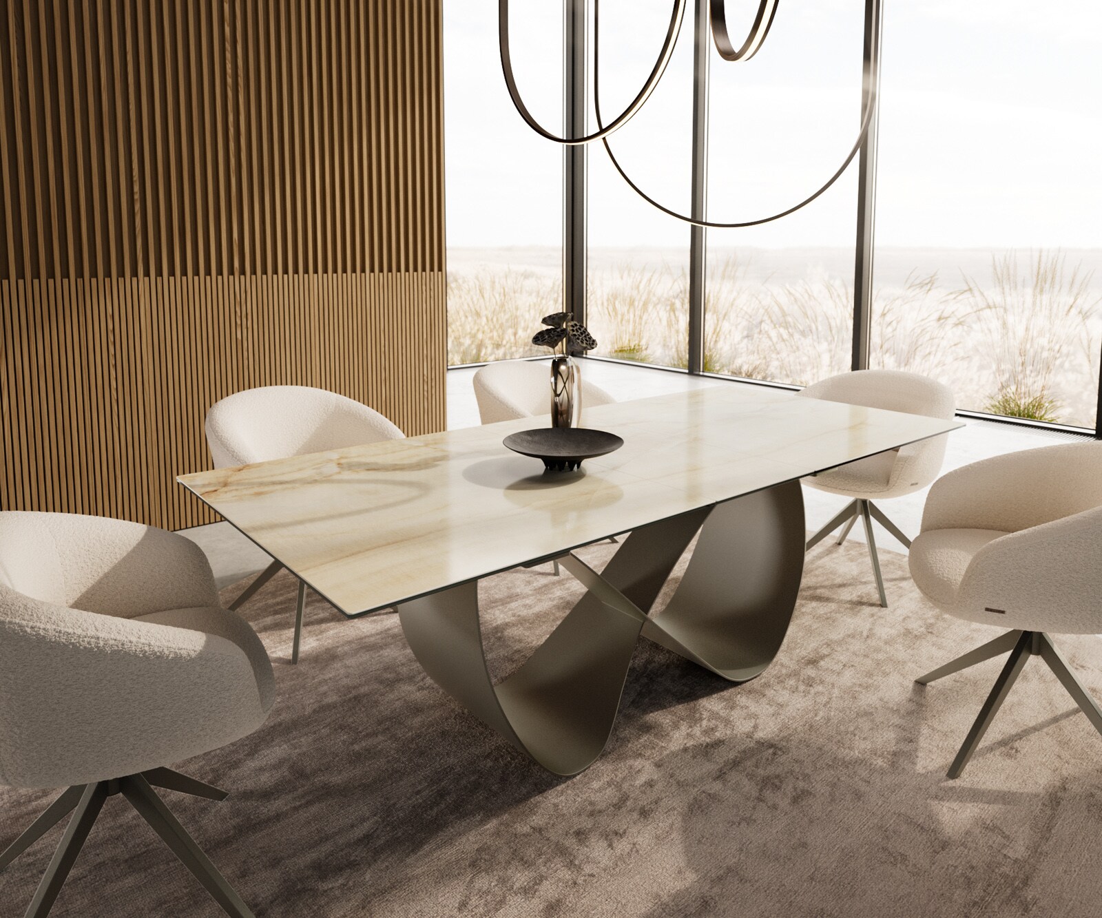 DELIFE Esstisch Edge 180-220x100 Keramik Laminam Onice Oro Infinity Metall Effektfinish Titan ausziehbar