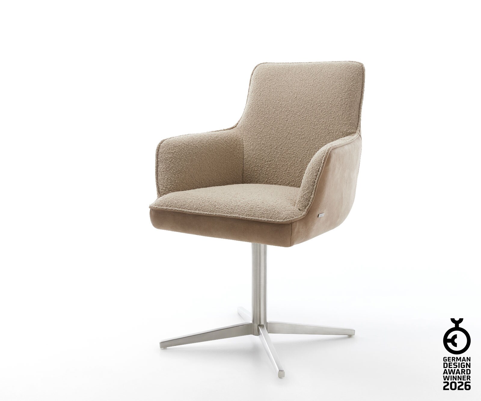 Drehstuhl Heira-Flex mit Armlehnen Materialmix Schlamm Fußkreuz Edelstahl 360° drehbar Taschenfederkern