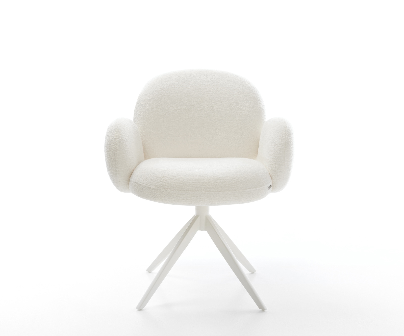 Drehstuhl Nube-Flex mit Armlehnen Bouclé Soft Beige Kreuzgestell breit Weiß 360° drehbar Wippfunktion Taschenfederkern 1