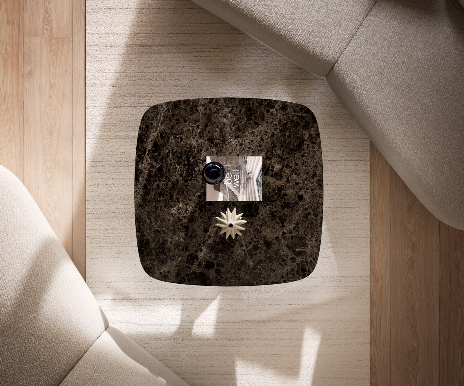 Couchtisch Edge Boot 90x90 cm Keramik Emperador Extra Lucidato Dunkelbraun Conis Metall Schwarz 5