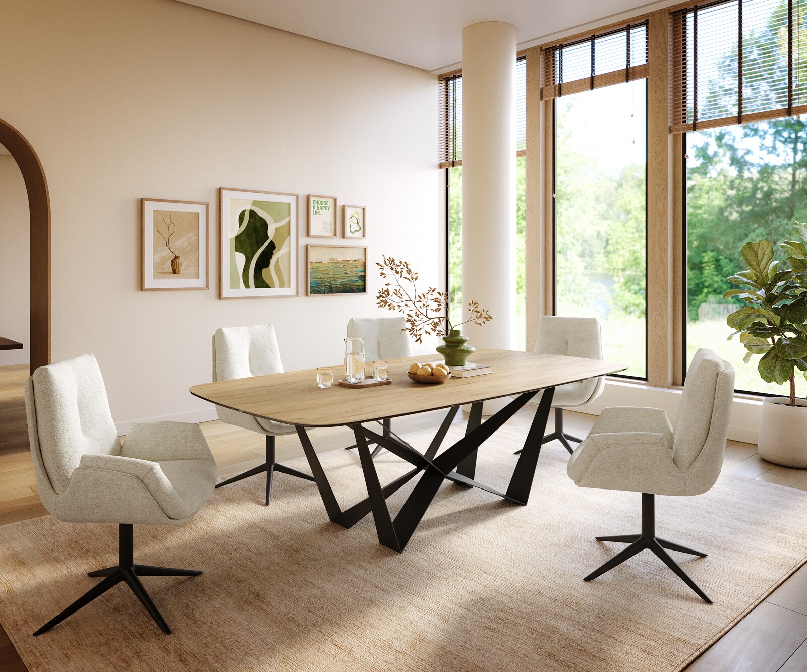 Esstisch Edge Boot 240x120 cm Keramik Laminam® Sabbia Eichefarbig Spider Flachstahl Schwarz 5