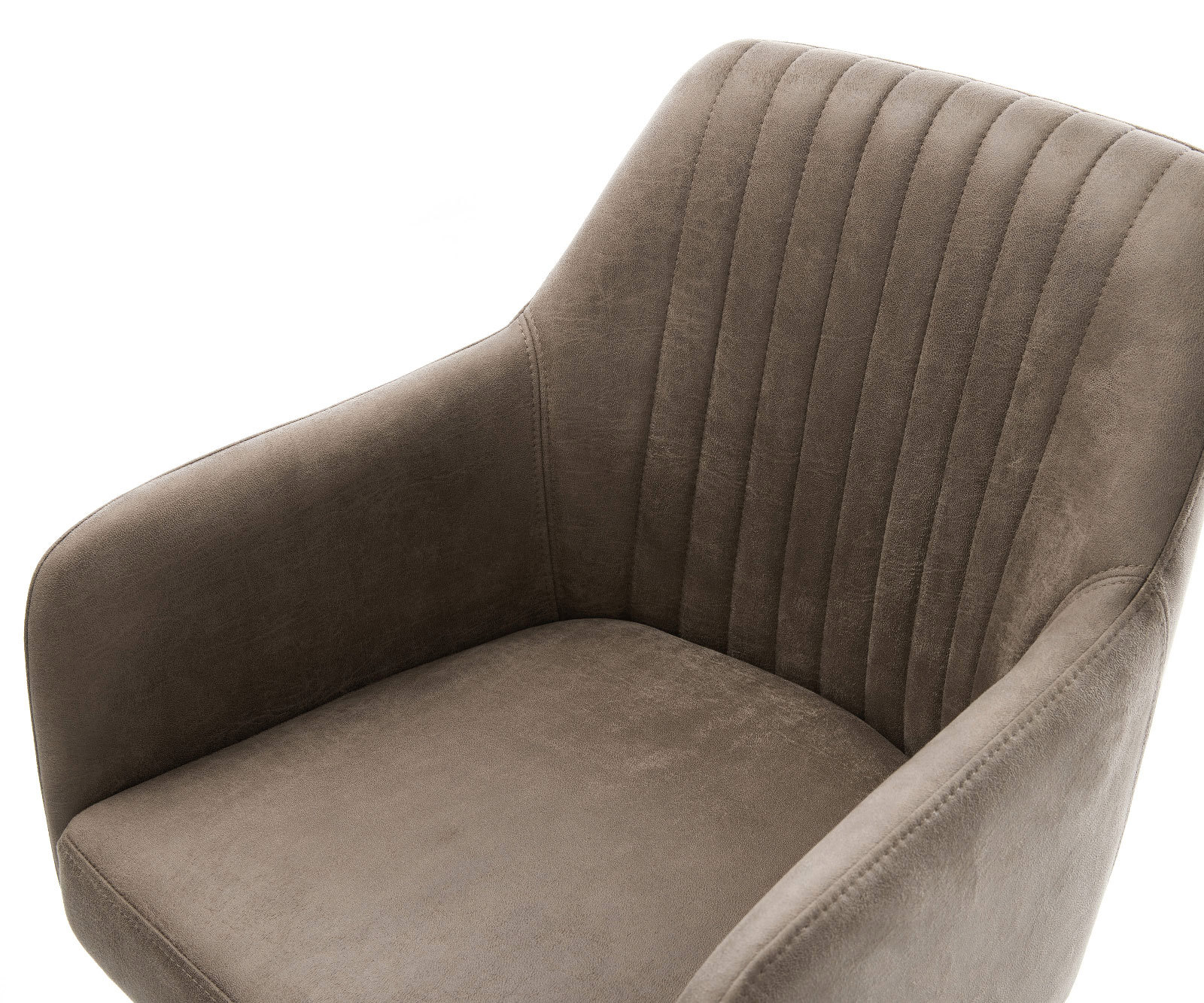 Drehstuhl Greg-Flex Mikrofaser Taupe Vintage Kreuzgestell breit Edelstahl 360° drehbar Wippfunktion Taschenfederkern 3
