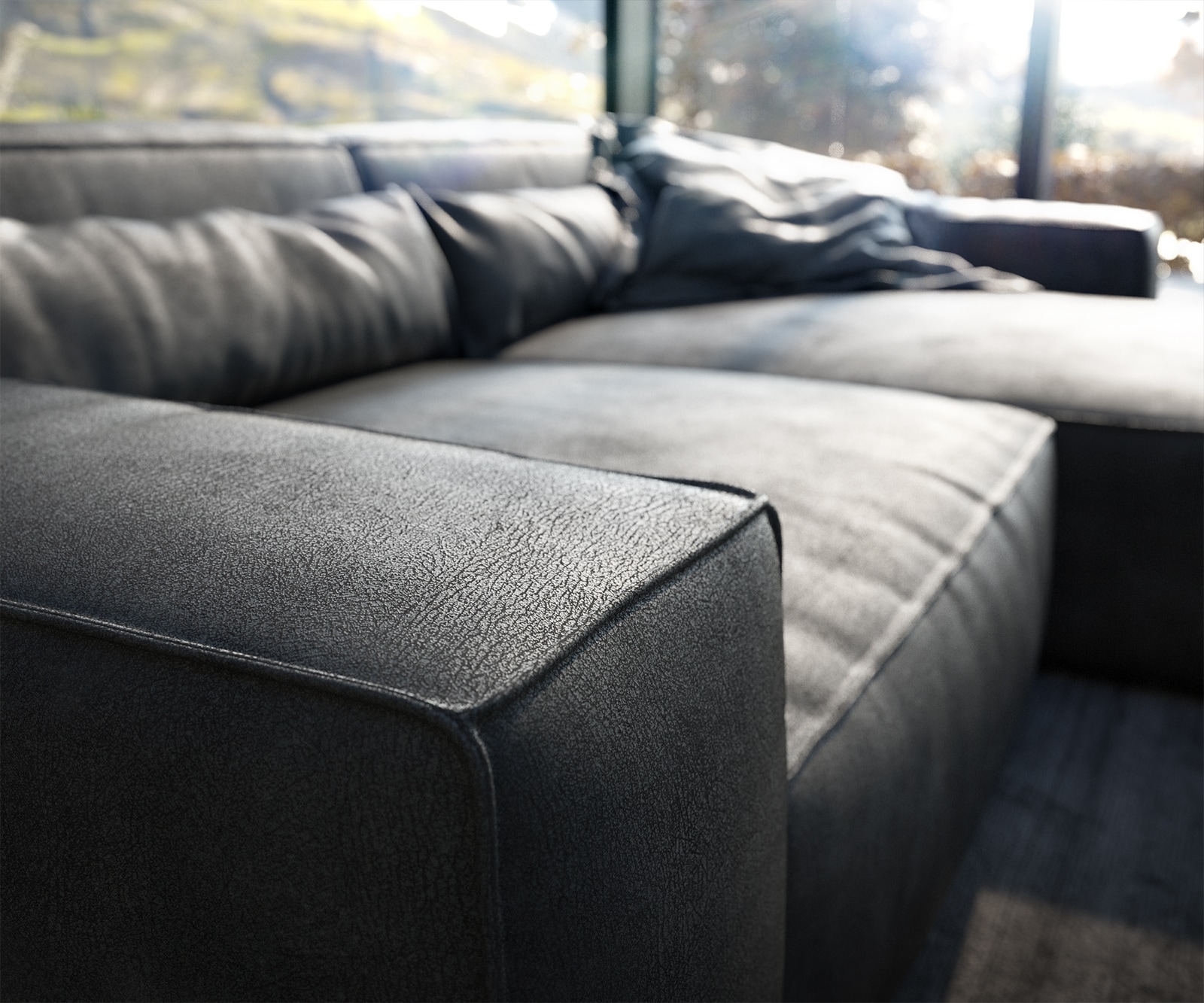 Ecksofa Sirpio XL 270x170 cm Lederimitat Vintage Anthrazit Recamiere variabel mit Hocker 4 Ecksofa Sirpio XL 270x170 cm Lederimitat Vintage Anthrazit Recamiere variabel mit Hocker 4