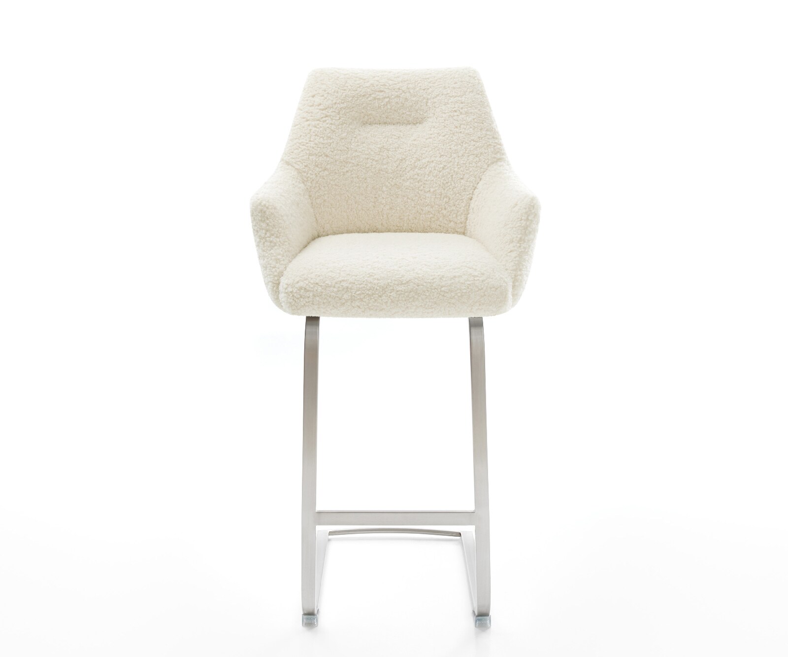Barstuhl Alja-Flex Teddystoff Beige Freischwinger Flach Edelstahl Silberfarben Taschenfederkern 2