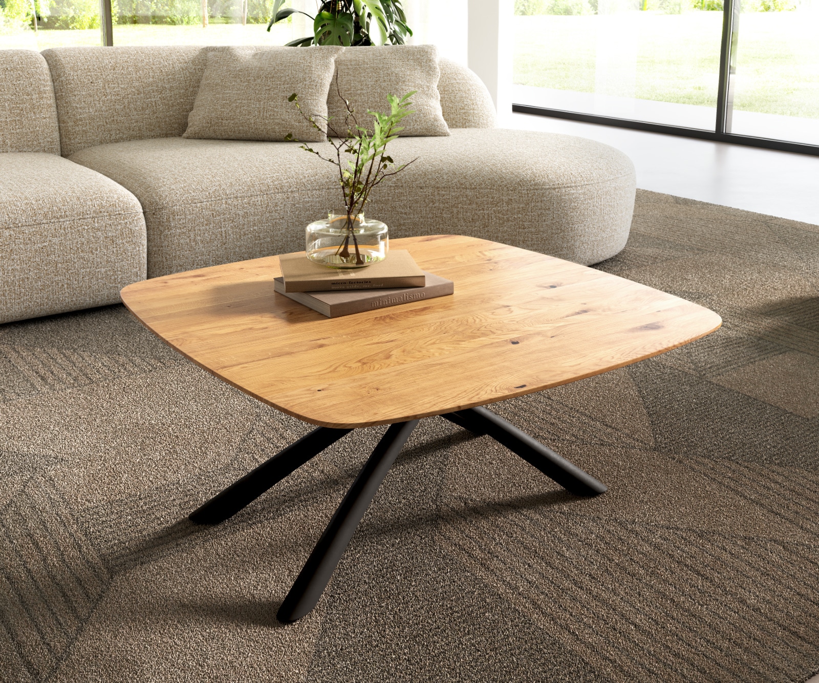 Couchtisch Edge Boot 90x90 cm Eiche Natur Schweizer Kante Sarity Metall Schwarz