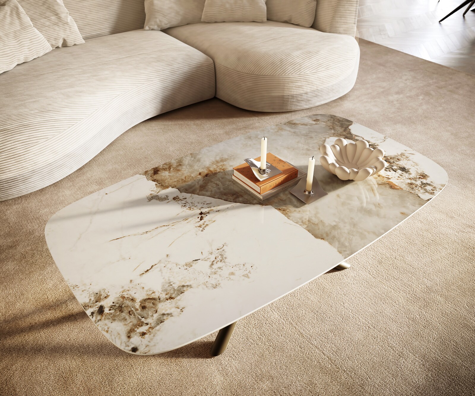 Couchtisch Edge Boot 140x80 cm Keramik Minas Melange Sarity Metall Effektfinish Titan 6