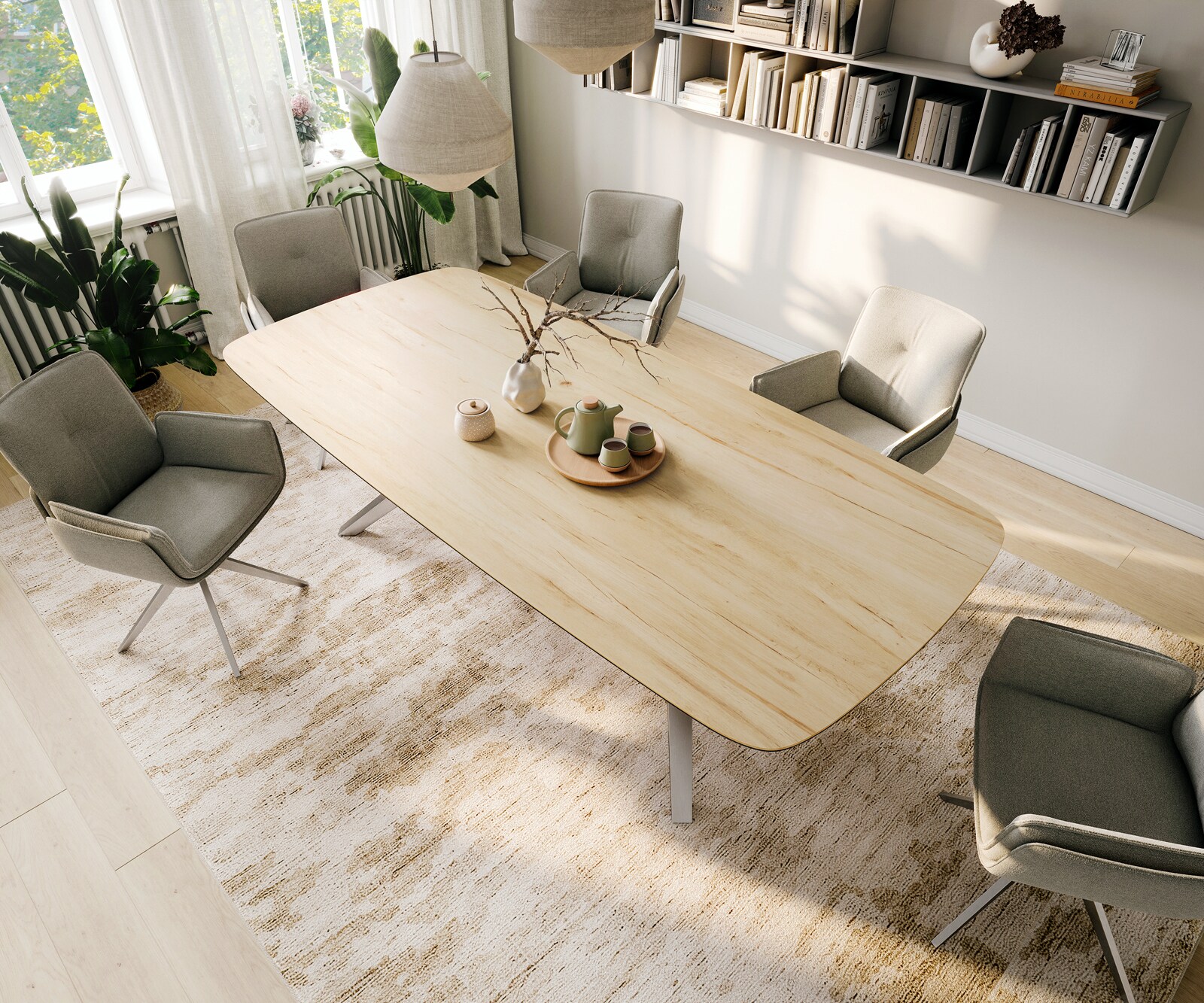 Esstisch Edge Boot 260x120 cm Keramik Laminam® Sabbia Eichefarbig Zenthara kantig Edelstahl 3
