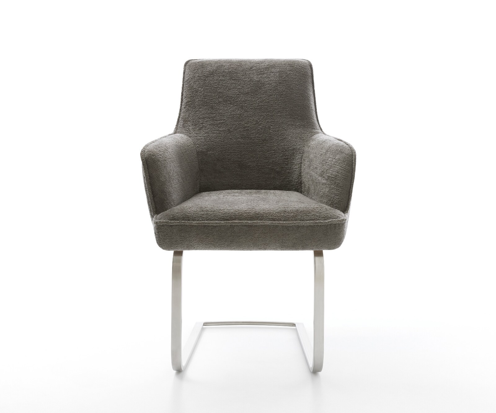 Freischwinger Heira-Flex mit Armlehnen Bouclé Soft Schlamm Freischwinger flach Edelstahl Taschenfederkern 1