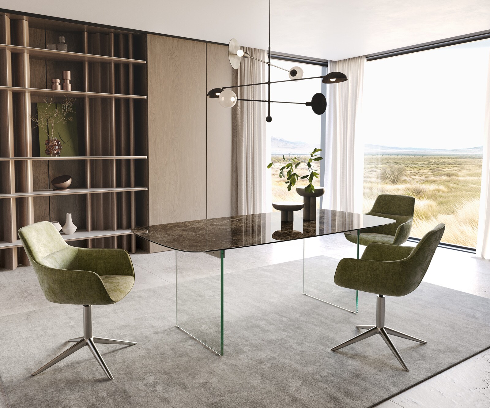 Esstisch Edge Boot 200x100 Keramik Emperador Extra Lucidato Dunkelbraun Gestell Glas 5