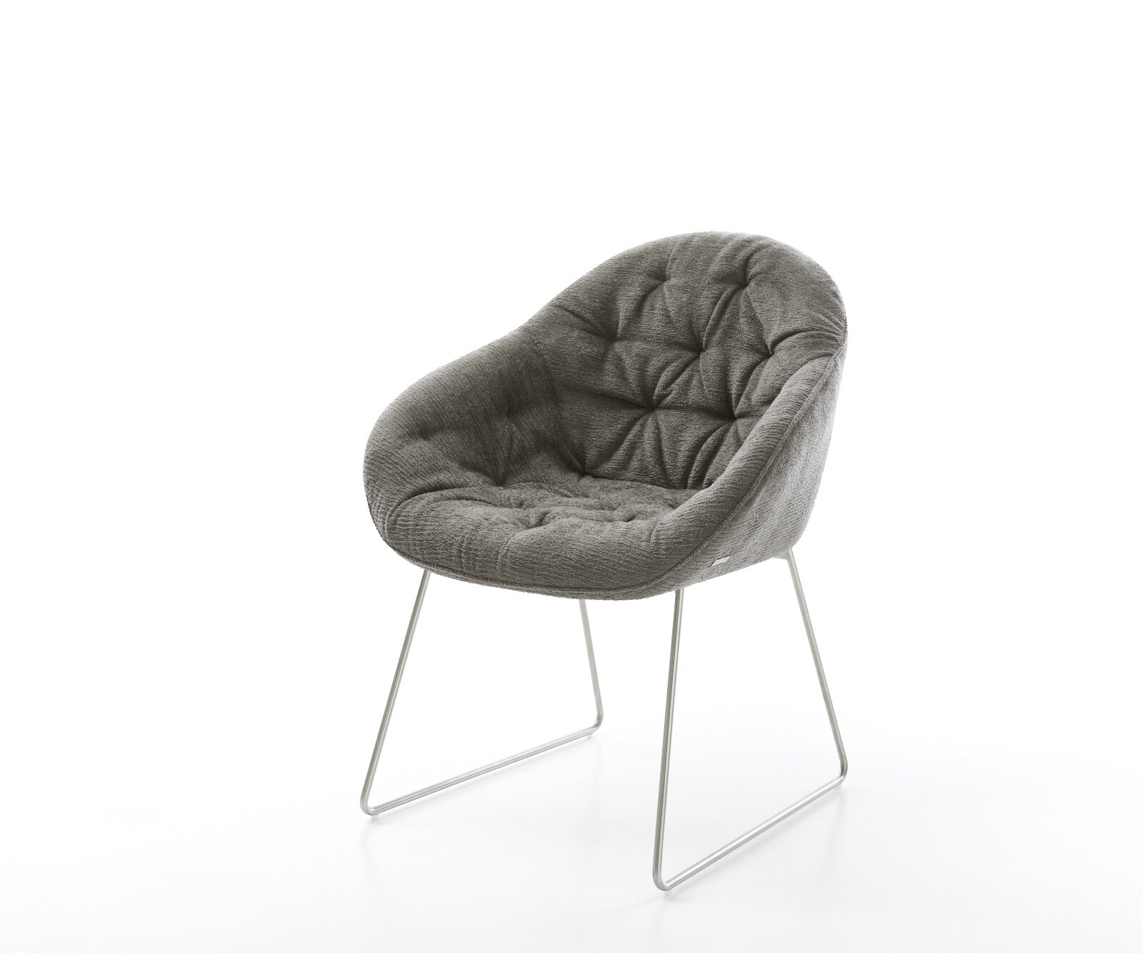 DELIFE Esszimmerstuhl Gaio-Flex Bouclé Soft Schlamm Kufengestell Edelstahl