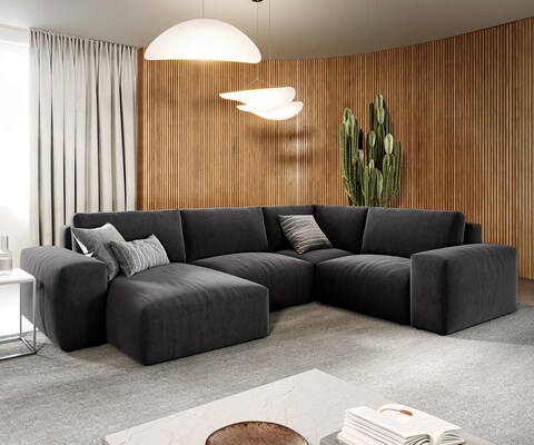 Wohnlandschaft Lanzo 300x210 cm Mikrofaser Schwarz Recamiere variabel