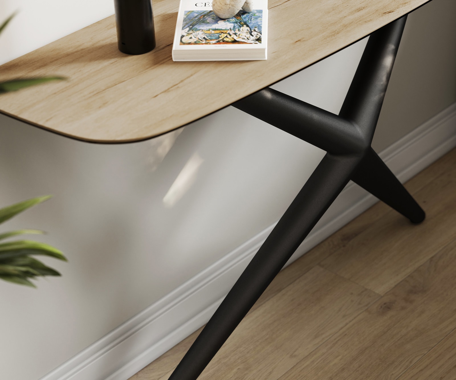 Konsolentisch Edge Boot 140x40 cm Keramik Laminam® Sabbia Eichefarbig Estelo Metall Schwarz 6