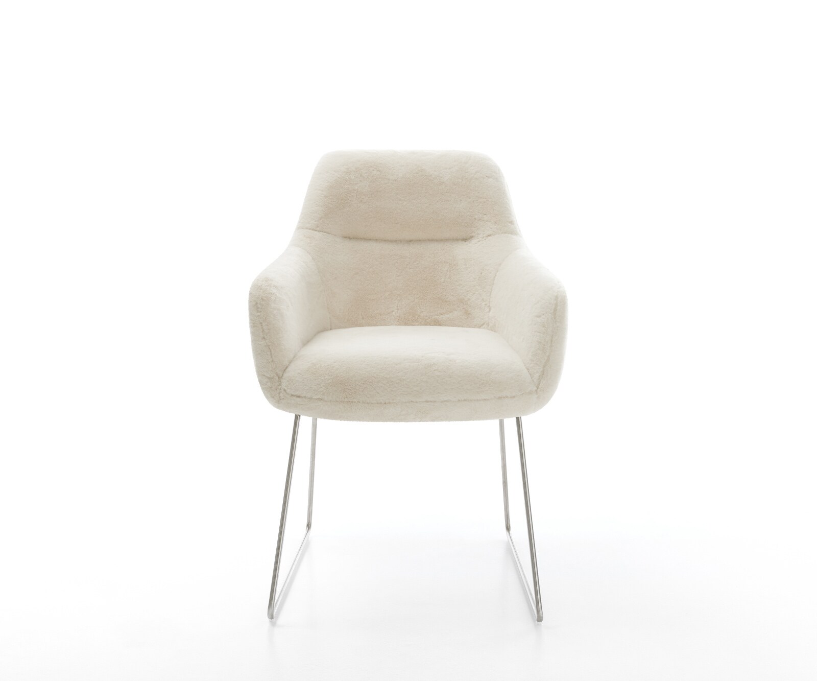 Esszimmerstuhl Pejo-Flex Plüsch Creme-Weiß Kufengestell Edelstahl Taschenfederkern 1