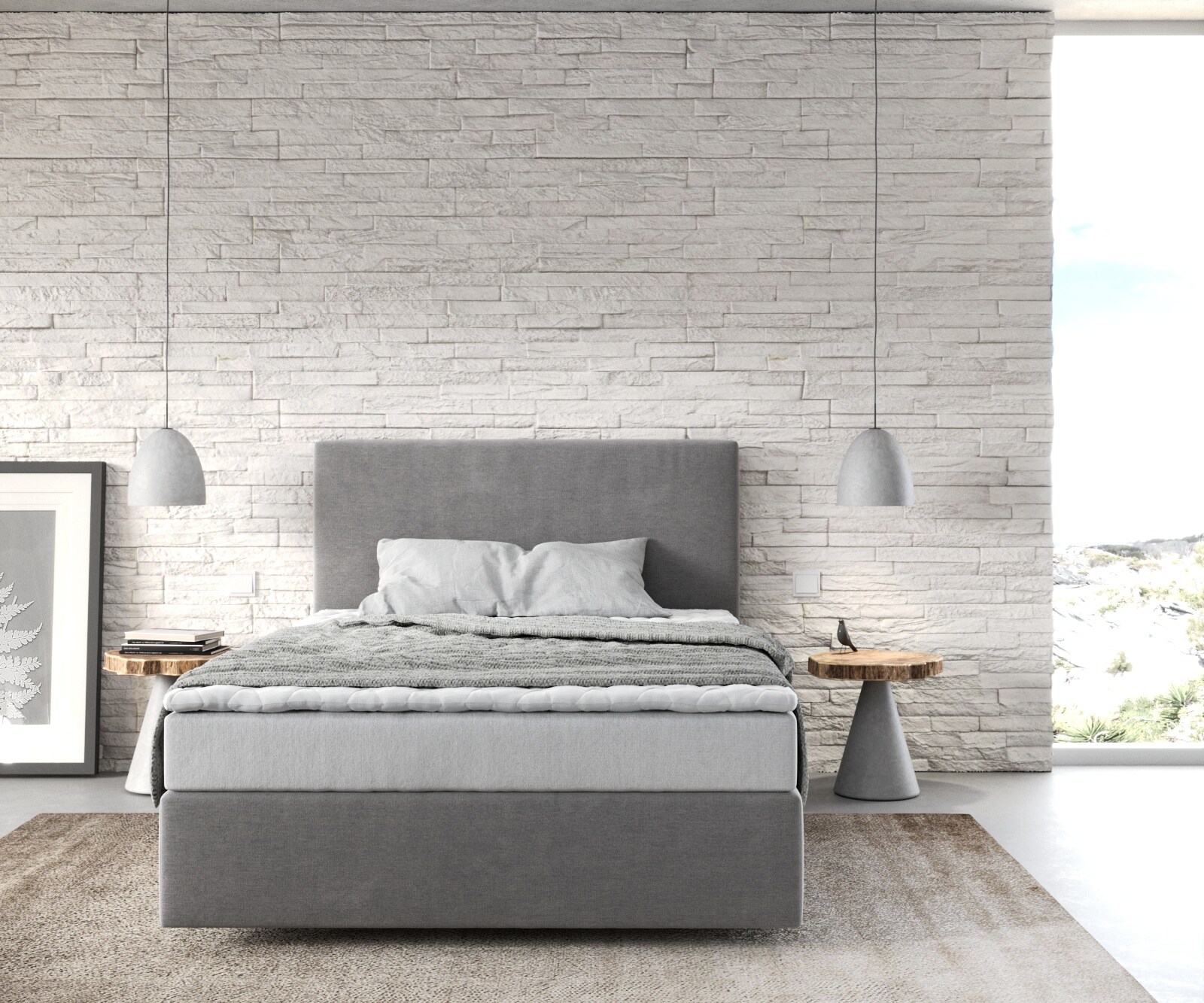 Boxspringbett Dream-Well 120x200 cm Mikrofaser Grau mit Matratze und Topper 1