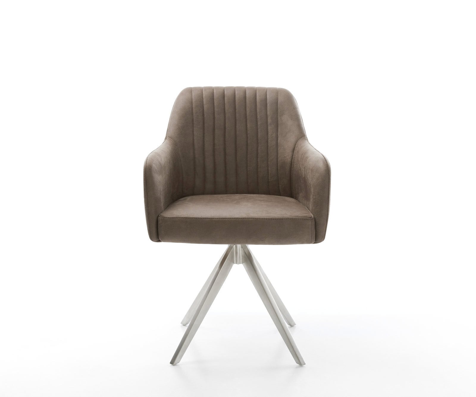 Esszimmerstuhl Greg-Flex Mikrofaser Taupe Vintage Kreuzgestell kantig Edelstahl Taschenfederkern 2