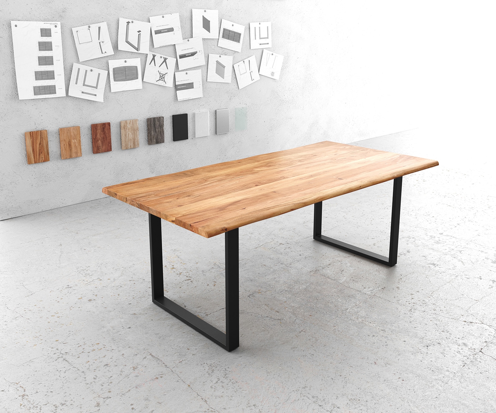 Esstisch Edge 200x100 Akazie Natur Metall schwarz Live-Edge Esstisch Edge 200x100 Akazie Natur Metall schwarz Live-Edge