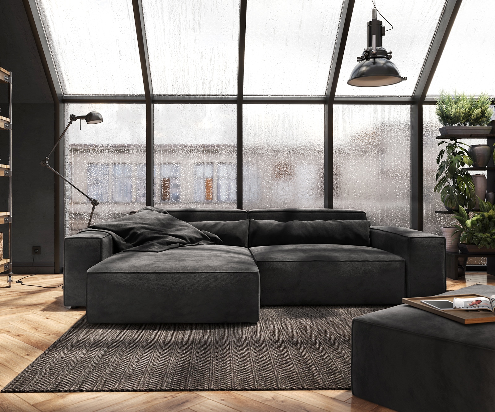 Ecksofa Sirpio XL 270x170 cm Mikrofaser Schwarz Recamiere variabel mit Hocker 1 Ecksofa Sirpio XL 270x170 cm Mikrofaser Schwarz Recamiere variabel mit Hocker 1