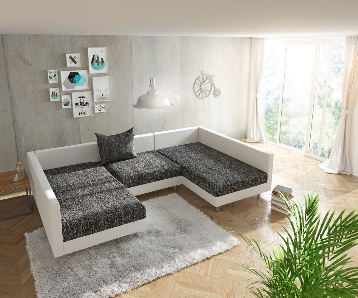 Wohnlandschaft Clovis Weiss Schwarz Modulares Sofa 3