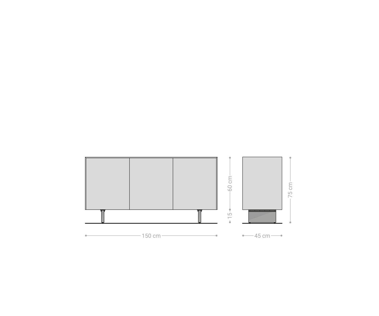 Sideboard Cuor 150 cm Keramik Emperador Extra Lucidato Dunkelbraun 3 Türen Fuß Schwebeoptik Acrylglas 8